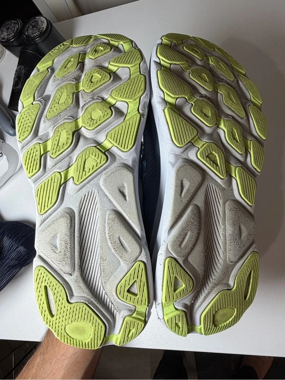 Women’s Hoka Clifton 3 9.5 Light Blue Running Shoes with Neon Yellow Accents